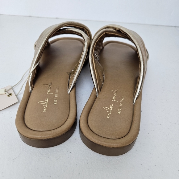 Mila Paoli Gold Metallic Leather Cross Strap Slides Sandals 7.5 Made in Italy - Picture 4 of 8